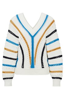 Джемпер Hugo Boss Open-knit Striped In A Cotton Blend, белый/мультиколор