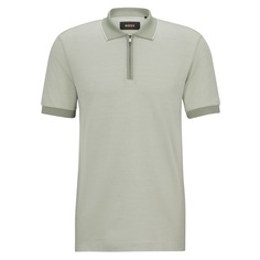 Рубашка-поло Boss Micro-patterned Cotton And Silk, серо-зеленый