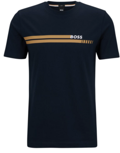 Футболка Boss Cotton-jersey Slim-fit With Racing-inspired Stripe, темно-синий