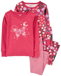 Пижамы бабочки из 4 предметов для малышей из 100 % хлопка с плотным кроем Carter&apos;s, розовый Carters