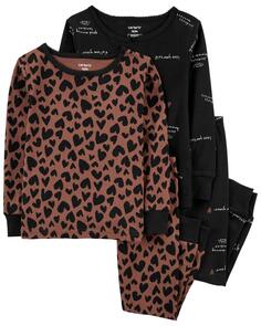 Пижамы Cheetah из 100 % хлопка с плотным кроем из 4 предметов для малышей Carter&apos;s, черный Carters
