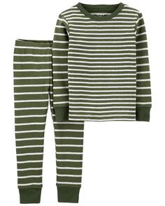Пижамы из 2 предметов в полоску из 100 % хлопка с облегающим кроем для малышей Carter&apos;s, зеленый Carters