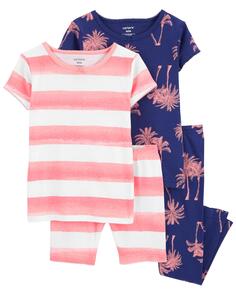 Пижамы из 100 % хлопка с плотной посадкой из 4 предметов для малышей с пальмами Carter&apos;s, темно-синий/розовый Carters