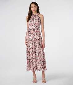 Платье макси с высоким вырезом с цветками Karl Lagerfeld, коралловый