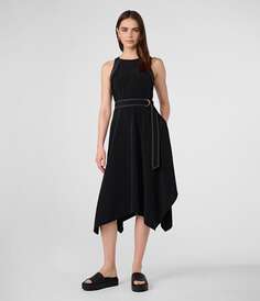 Платье миди из шелкового крепа с контрастной стяжкой Karl Lagerfeld, черный