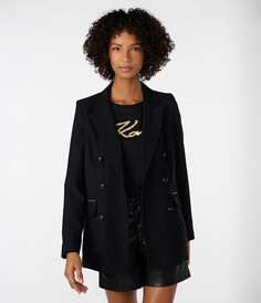 Двубортный пиджак из изысканной саржи Karl Lagerfeld, черный