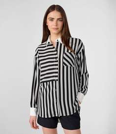 Рубашка из шелкового крепа большого размера в полоску Karl Lagerfeld, черный