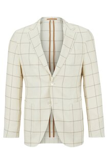 Пиджак Hugo Boss Slim-fit In Checked Linen And Silk, белый