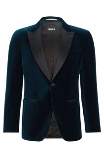 Пиджак Hugo Boss Slim-fit Tuxedo In Pure-cotton Velvet, синий
