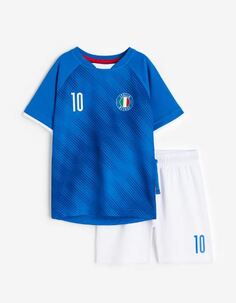 Футбольная форма с принтом H&amp;M Italia Football Kit Print, голубой/белый H&M