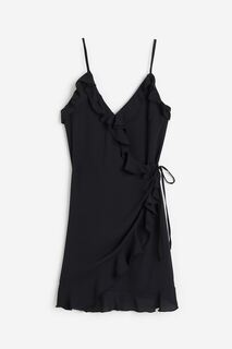 Платье H&amp;M Flounce-trimmed Wrap, черный H&M