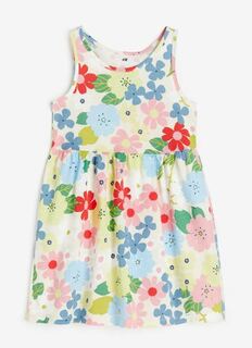 Платье с принтом цветочки хлопок H&amp;M Flowers With Print Cotton, белый/розовый H&M