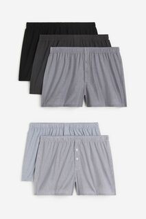 Набор трусов, 5 штук, H&amp;M Woven Cotton Boxer, светло-серый/черный H&M