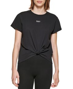 Женская хлопковая футболка с металлическим логотипом DKNY, черный