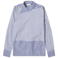Рубашка GANNI Stripe Cotton Asymmetrical Collar Shirt