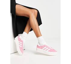 Розовые и белые кроссовки на платформе adidas Originals Gazelle Bold
