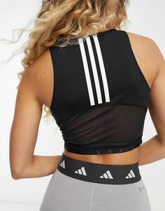 Черный укороченный топ с 3 полосками adidas Training Hyperglam adidas performance