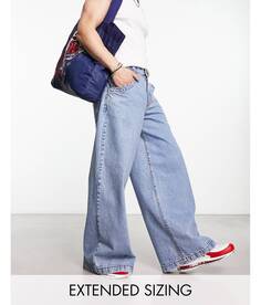Синие расклешенные джинсы чрезвычайно широкого кроя с красной контрастной отстрочкой ASOS DESIGN