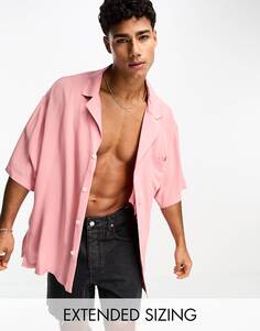 Розовая удлиненная вискозная рубашка для боулинга с приспущенными плечами ASOS DESIGN