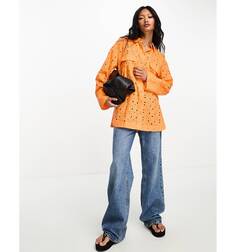 Оранжевая рубашка свободного кроя с вышивкой ASOS DESIGN