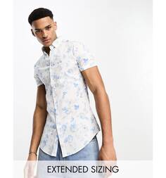 Бело-синяя рубашка скинни стрейч с цветочным принтом ASOS DESIGN
