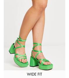 Босоножки ASOS DESIGN Wide Fit Hutton Strappy Platform Heeled, зеленый