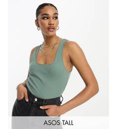 Боди цвета хаки в рубчик с круглым вырезом ASOS DESIGN Tall ASOS Tall