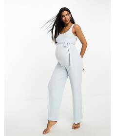 Синий супермягкий комбинезон в рубчик с квадратным вырезом ASOS DESIGN Maternity lounge ASOS Maternity