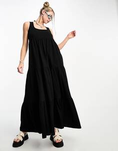 Ярусное платье макси черного цвета с квадратным вырезом COLLUSION