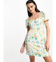 Гламурное свободное мини-платье доярки в стиле ретро с весенним цветочным принтом Glamorous