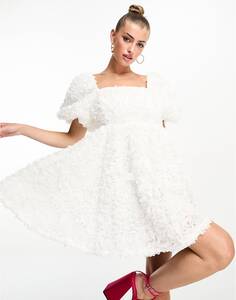 Белое мини-платье с цветочным принтом Forever Unique 3D