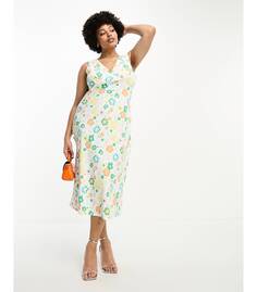 Свободное платье миди в стиле ретро Glamorous Curve 90s с весенним цветочным принтом