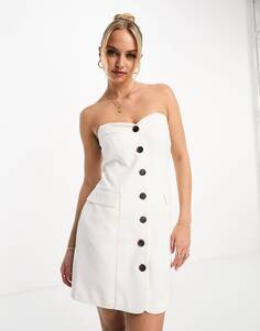 Белое приталенное мини-платье In The Style с пуговицами на пуговицах