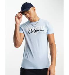 Голубая футболка с логотипом Hollister