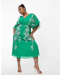 Зеленое платье миди с глубоким вырезом и вышивкой Hope &amp; Ivy Plus