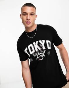 Черная футболка с принтом Tokyo на спине Jack &amp; Jones Originals