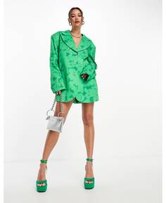 Зеленое платье-пиджак оверсайз с принтом Kyo The Brand