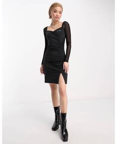 Черное атласное платье с длинными рукавами в стиле ретро Karl Kani