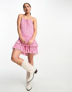 Розовое мини-платье Miss Selfridge с пуговицами через рара