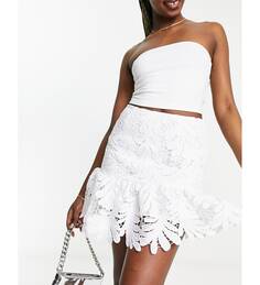 Белая кружевная мини-юбка с баской Morgan