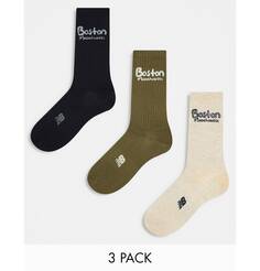 Комплект из 3 пар носков New Balance зеленый/черный/белый
