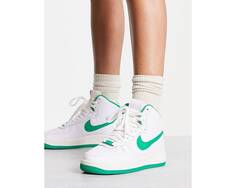 Белые высокие кроссовки Nike AF1 Sculpt с зеленой галочкой