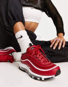 Спортивно-красные атласные кроссовки Nike Air Max 97 спортивного красного цвета