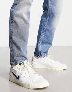 Бело-темно-синие кроссовки Nike Blazer &apos;77 Jumbo Low с двойной галочкой
