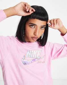 Розовая футболка с длинным рукавом и графическим логотипом Nike sparkle swoosh