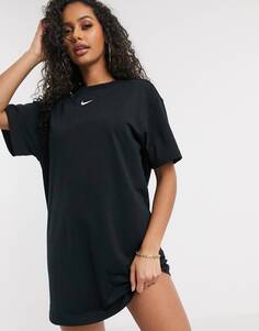 Черное платье-футболка свободного кроя с мини-галочкой Nike