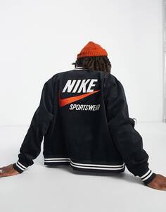 Черный бомбер с логотипом на спине Nike Trend