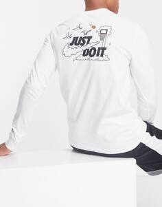 Белая футболка с длинным рукавом и принтом на спине Nike Basketball