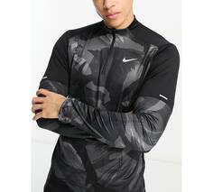 Черный свитшот с камуфляжным принтом и молнией Nike Running Element