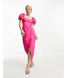 Розовое платье миди с запахом и корсетом из смесового льна &amp; Other Stories